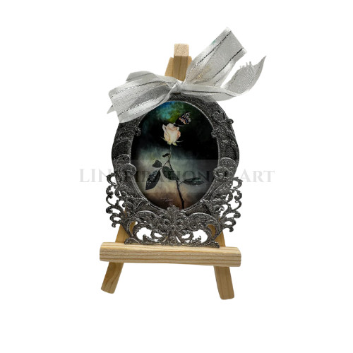 LINnies Minis - Your Forever Rose (White Rose With a Black Swallowtail Butterfly)