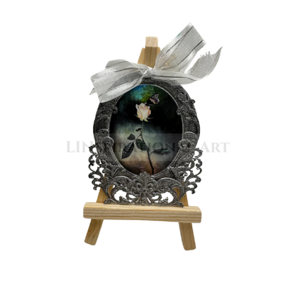 LINnies Minis - Your Forever Rose (White Rose With a Black Swallowtail Butterfly)