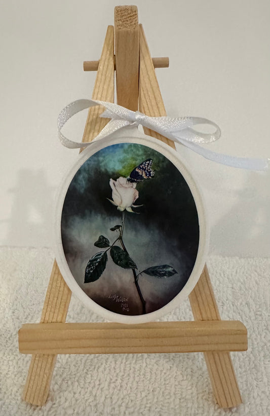 LINnies Minis - Your Forever Rose (White Rose With a Black Swallowtail Butterfly)